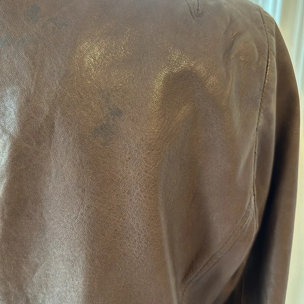 Eileen Fisher Vintage Open Brown Leather Jacket, Size Small, EUC - Picture 5 of 9